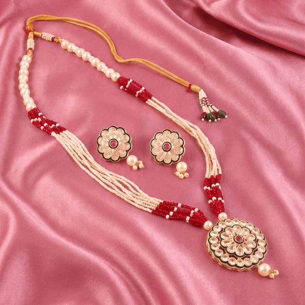 Gold-Plated Kundan-Studded & Beaded Jewellery Set