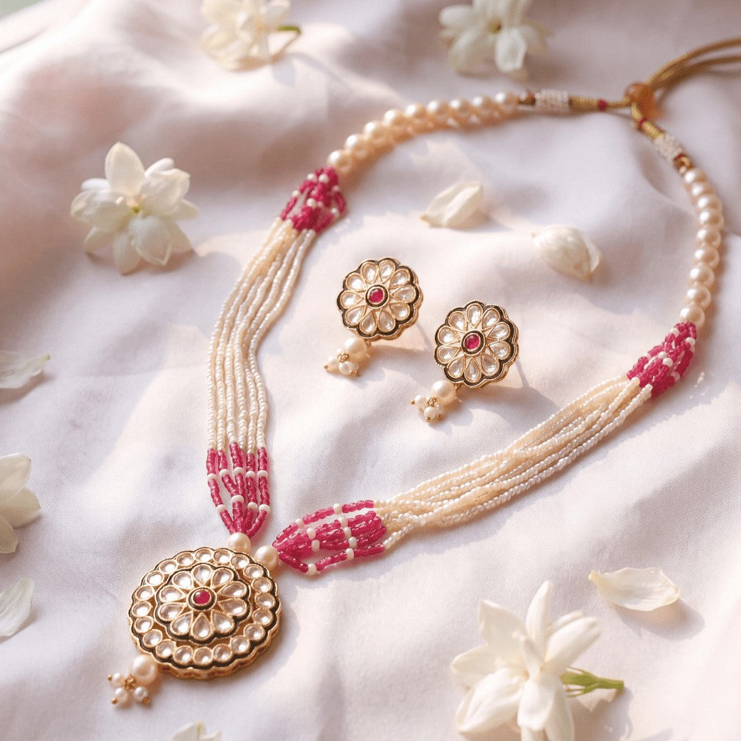 Gold-Plated Kundan-Studded & Beaded Jewellery Set