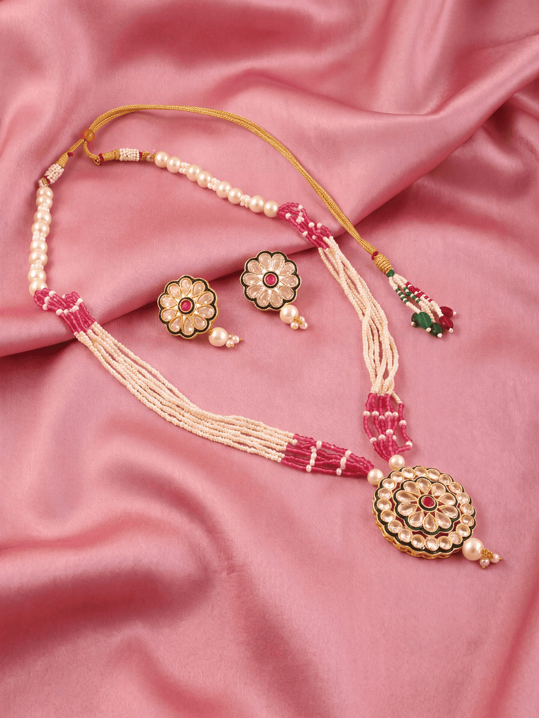 Gold-Plated Kundan-Studded & Beaded Jewellery Set
