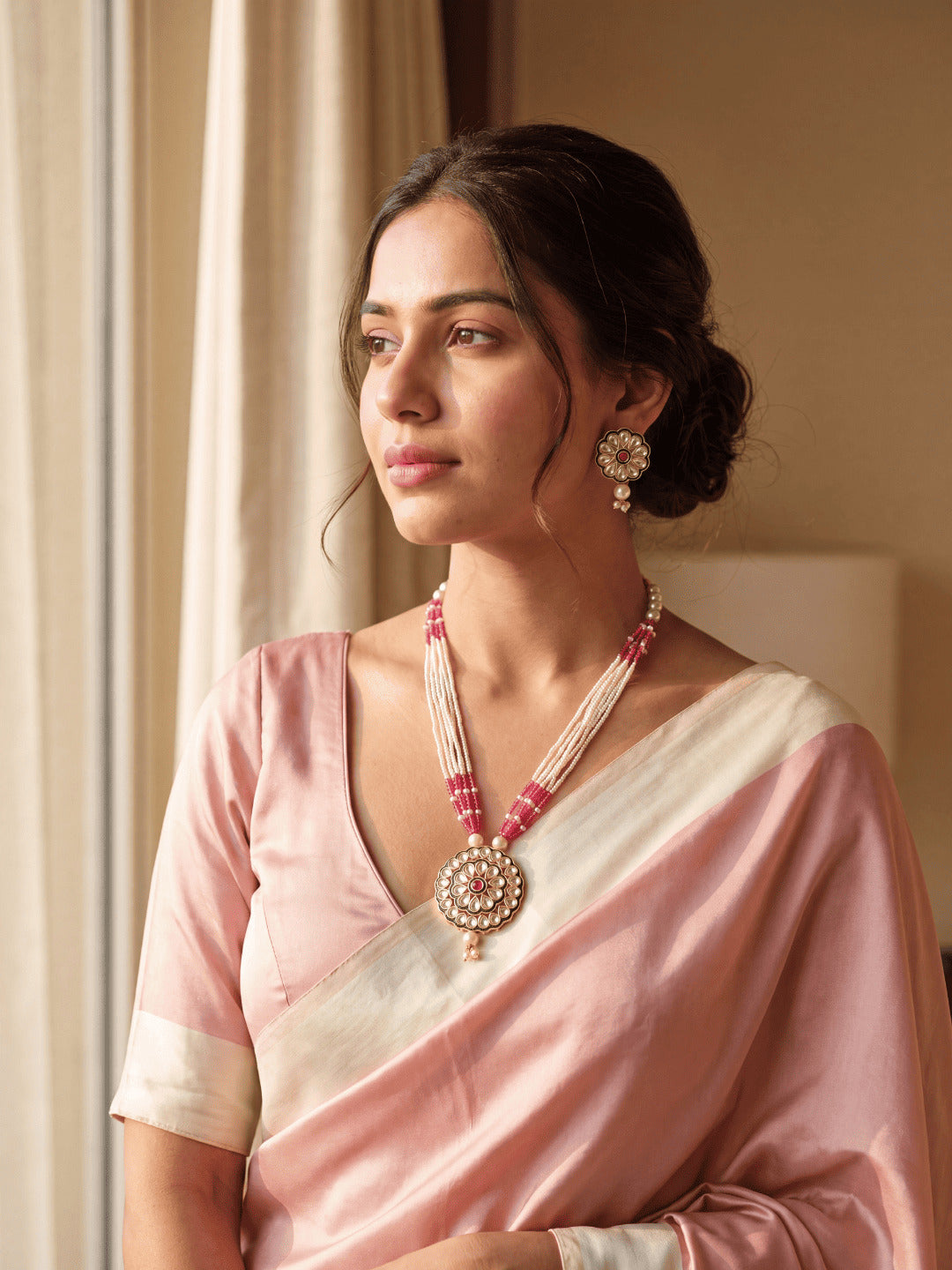 Gold-Plated Kundan-Studded & Beaded Jewellery Set
