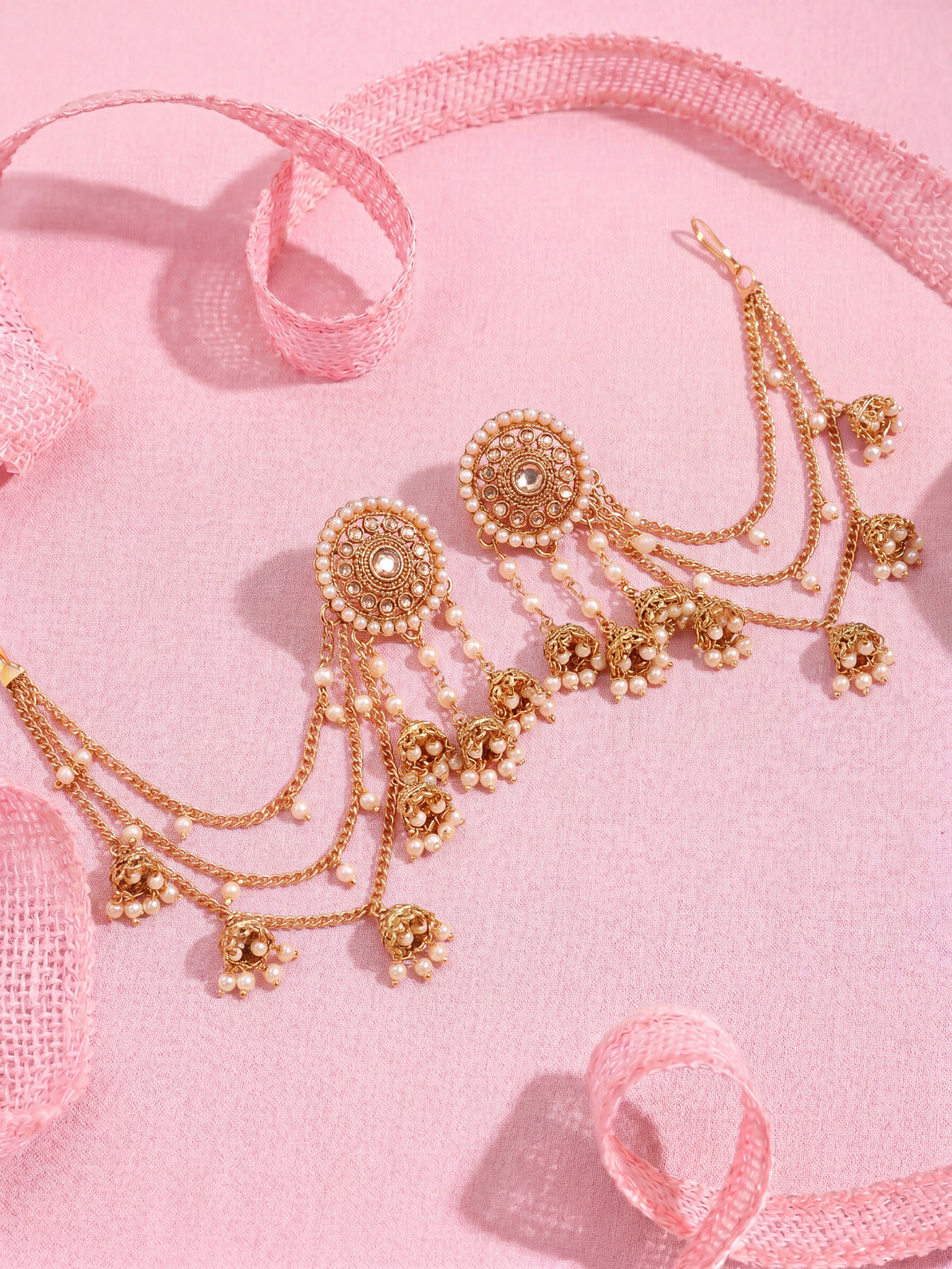 Gold-Toned & White Classic Jhumkas