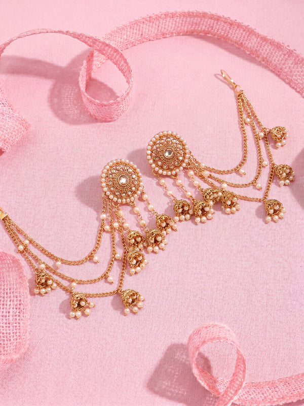 Gold-Toned & White Classic Jhumkas