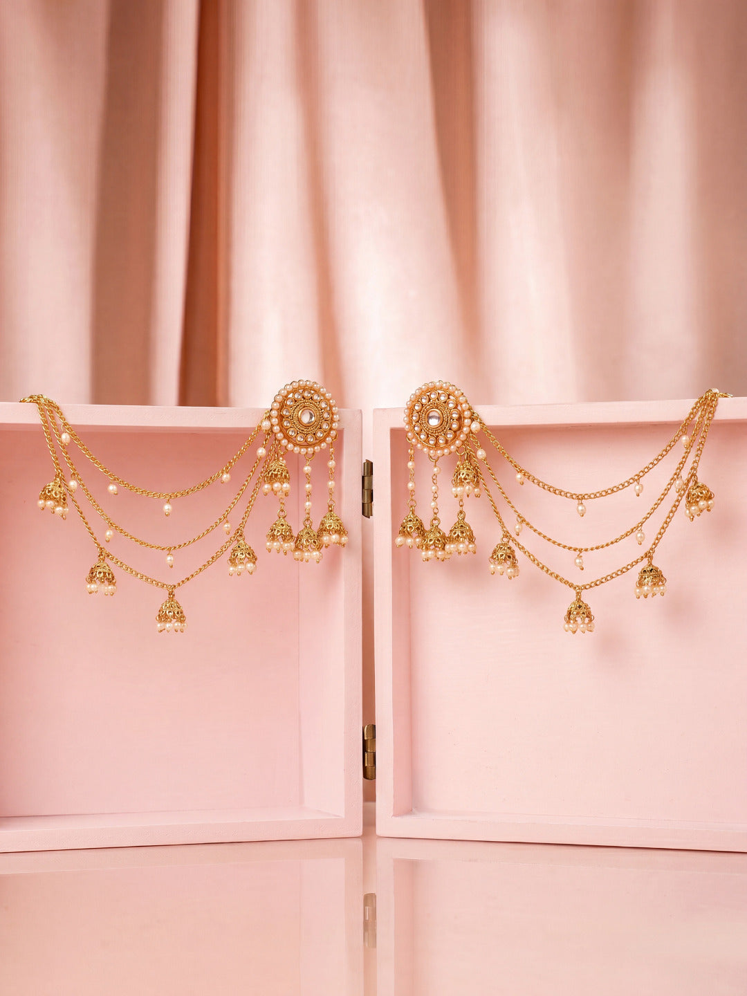 Gold-Toned & White Classic Jhumkas