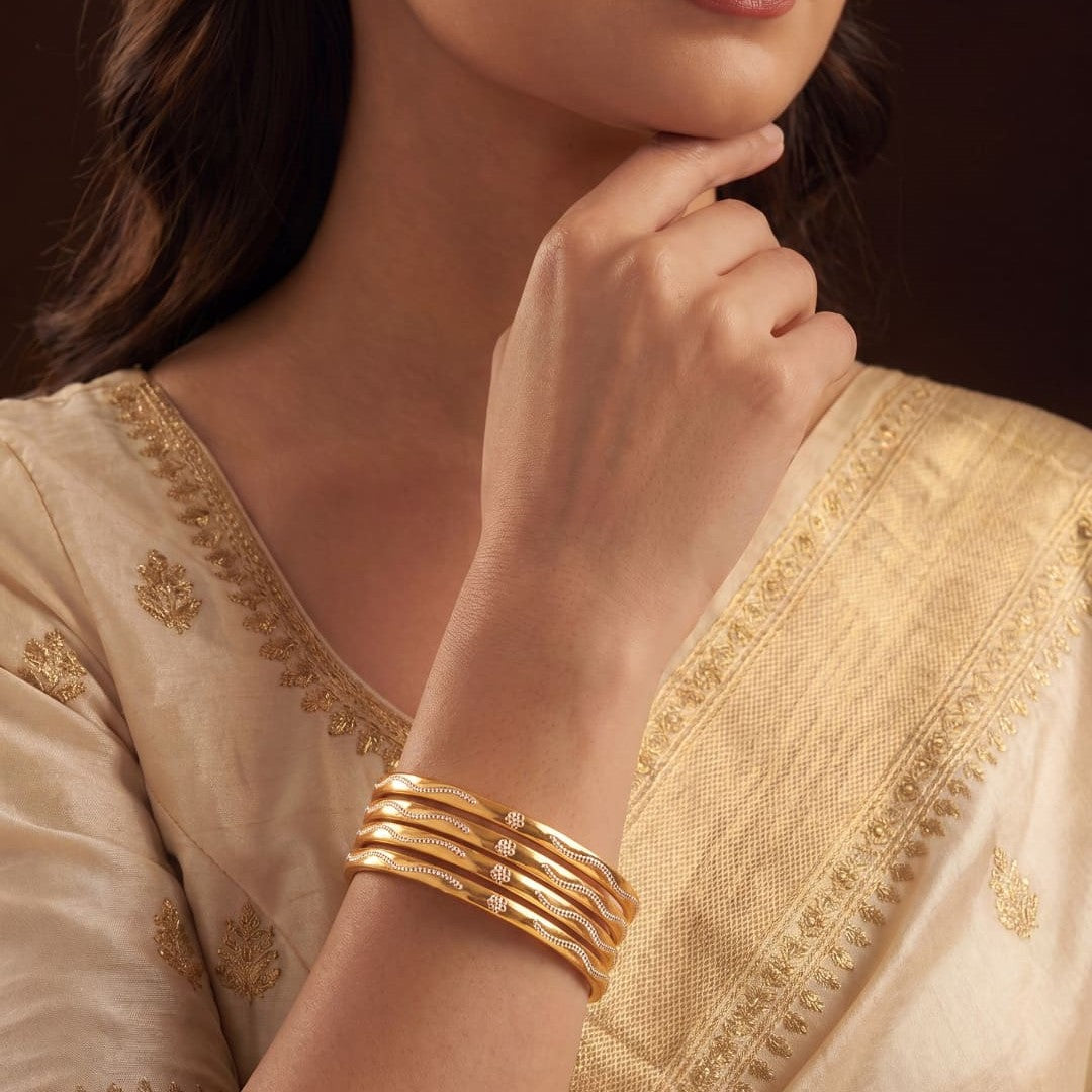 Women Gold-Toned Textured Bangles Set of 4