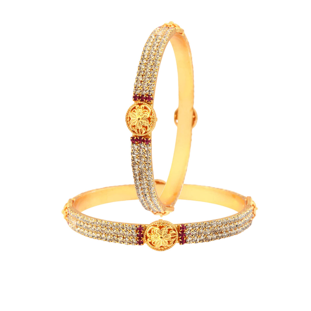 Women Gold-Plated American Diamond Studded Bangles Set of 2