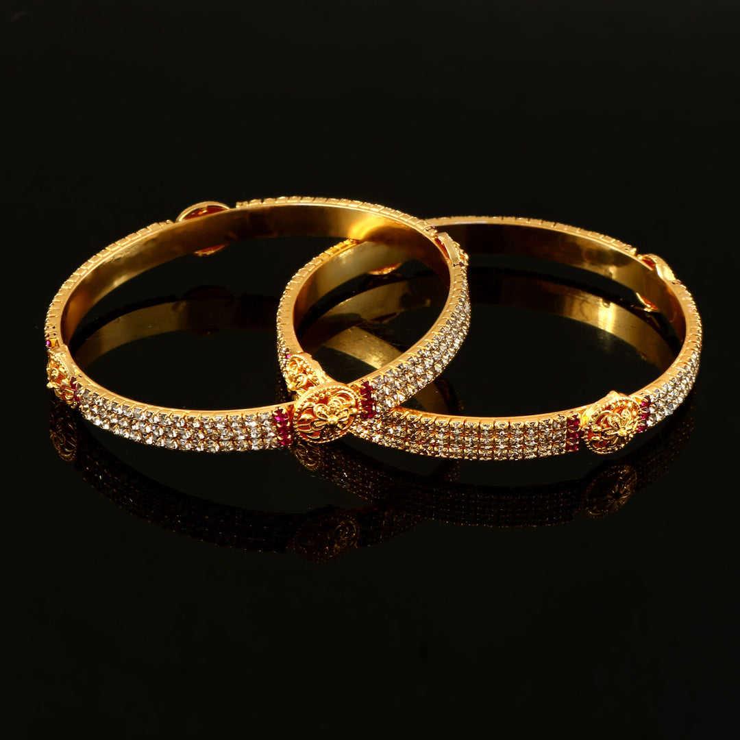 Women Gold-Plated American Diamond Studded Bangles Set of 2