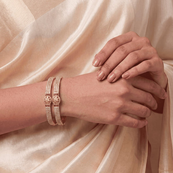 Women Gold-Plated American Diamond Studded Bangles Set of 2