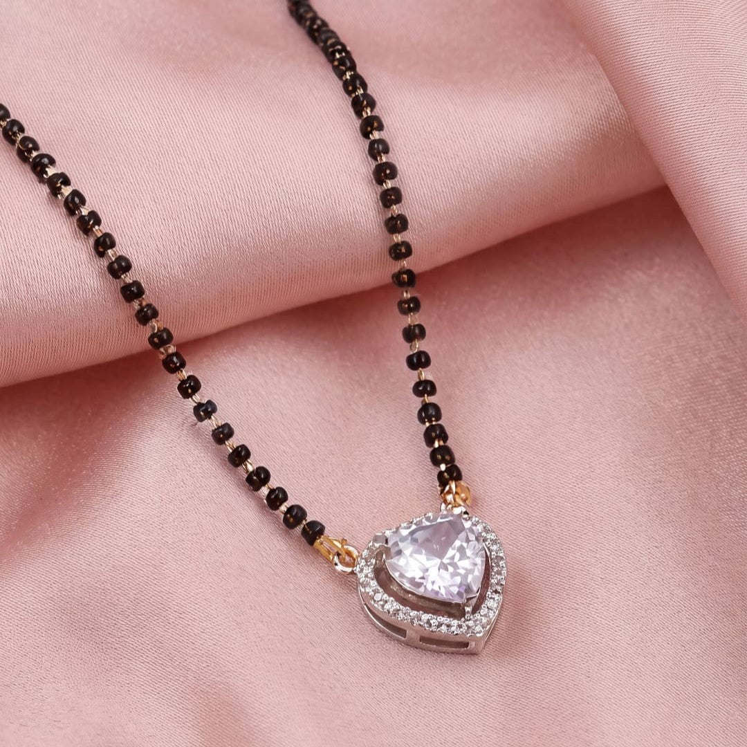 Rhodium plated AD & CZ Studed Pendant Mangalsutra