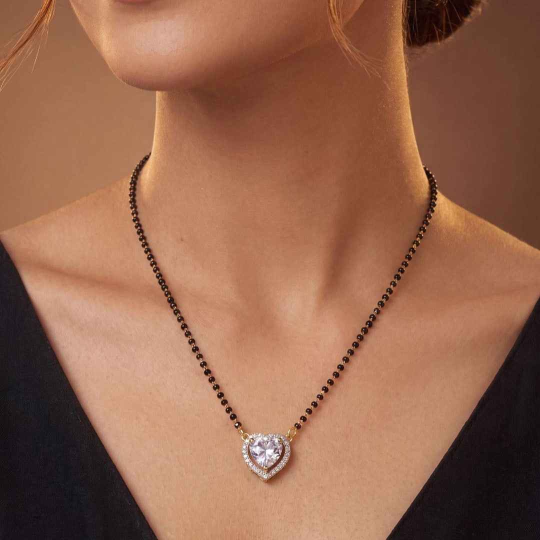 Rhodium plated AD & CZ Studed Pendant Mangalsutra