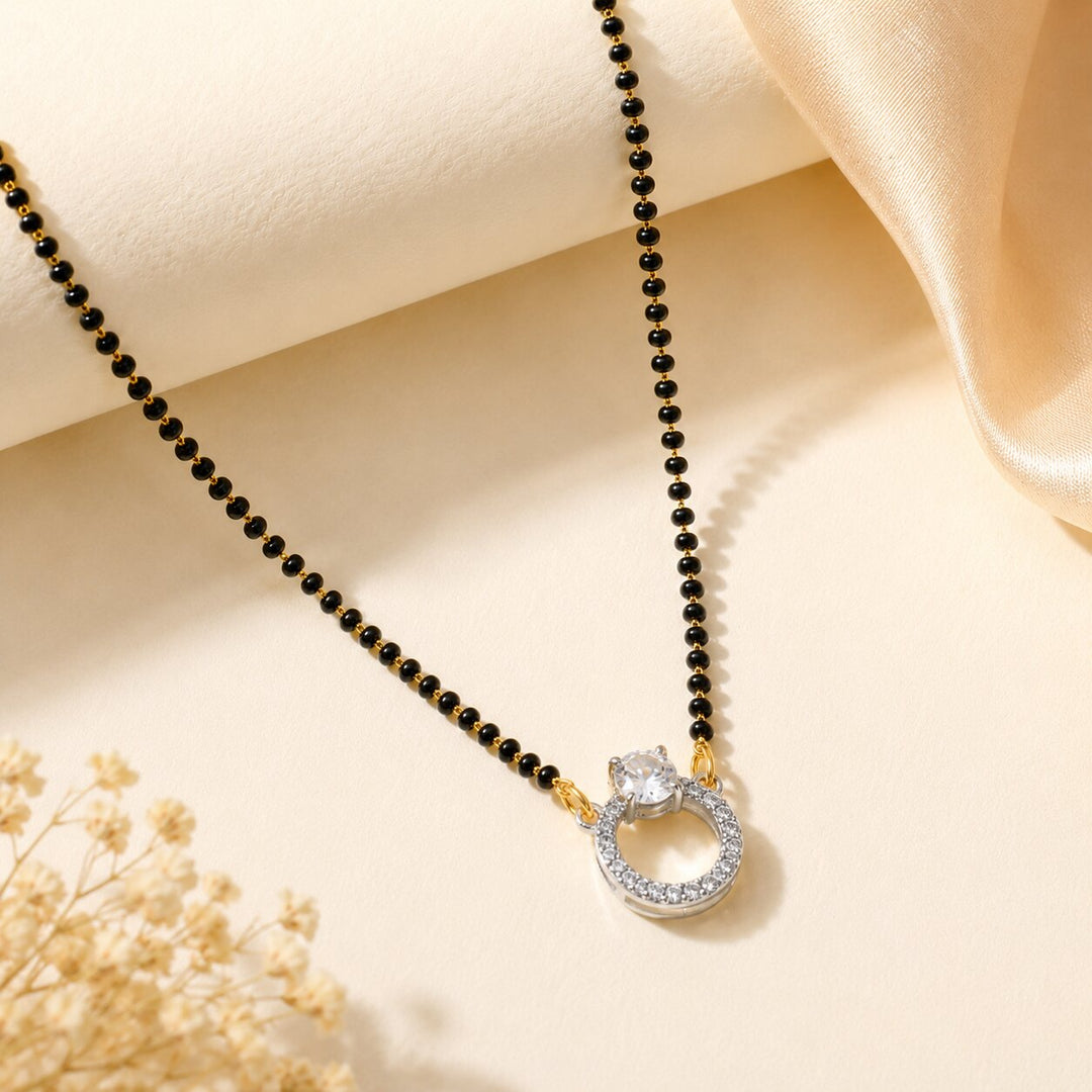 Rhodium plated AD & CZ Studed Pendant Mangalsutra