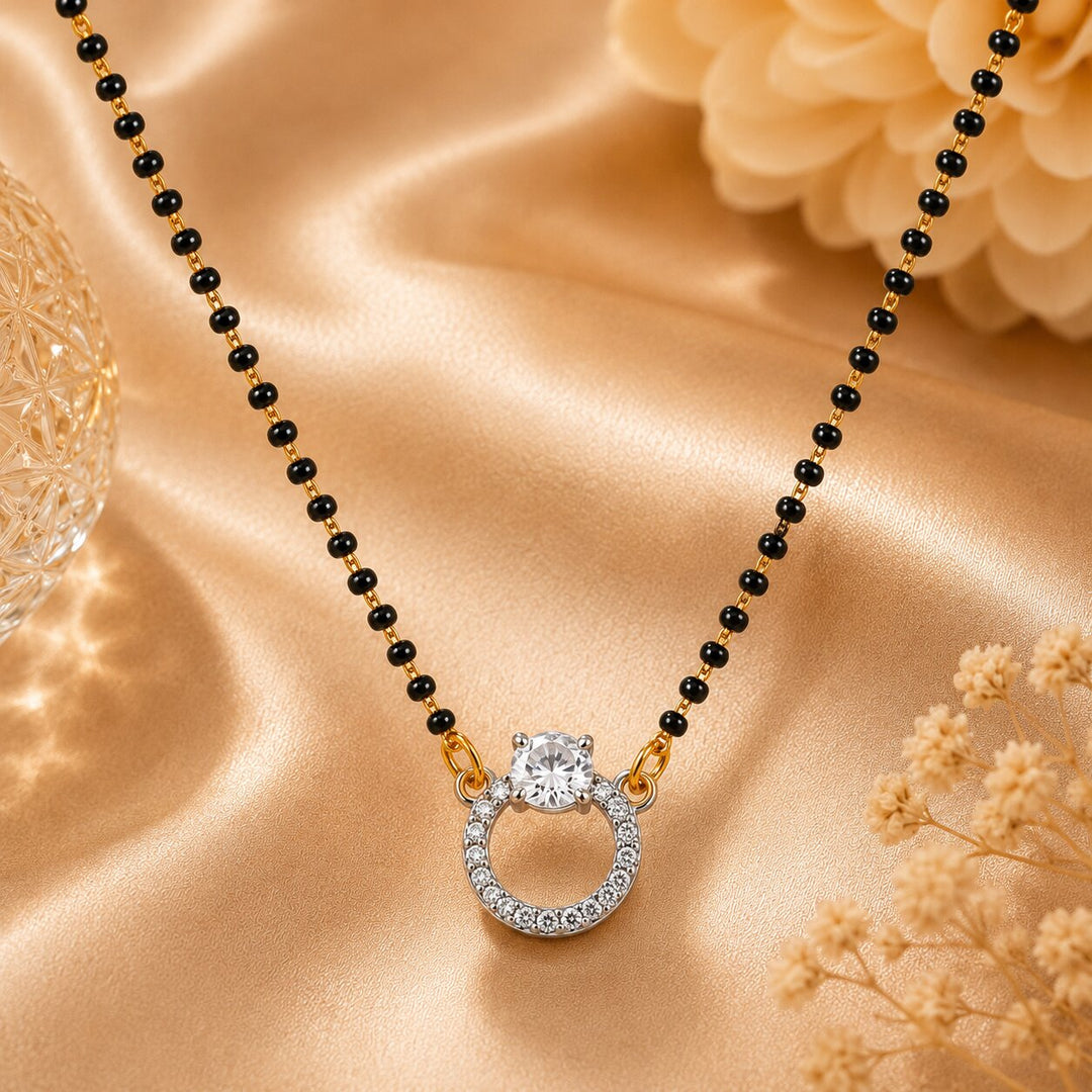 Rhodium plated AD & CZ Studed Pendant Mangalsutra