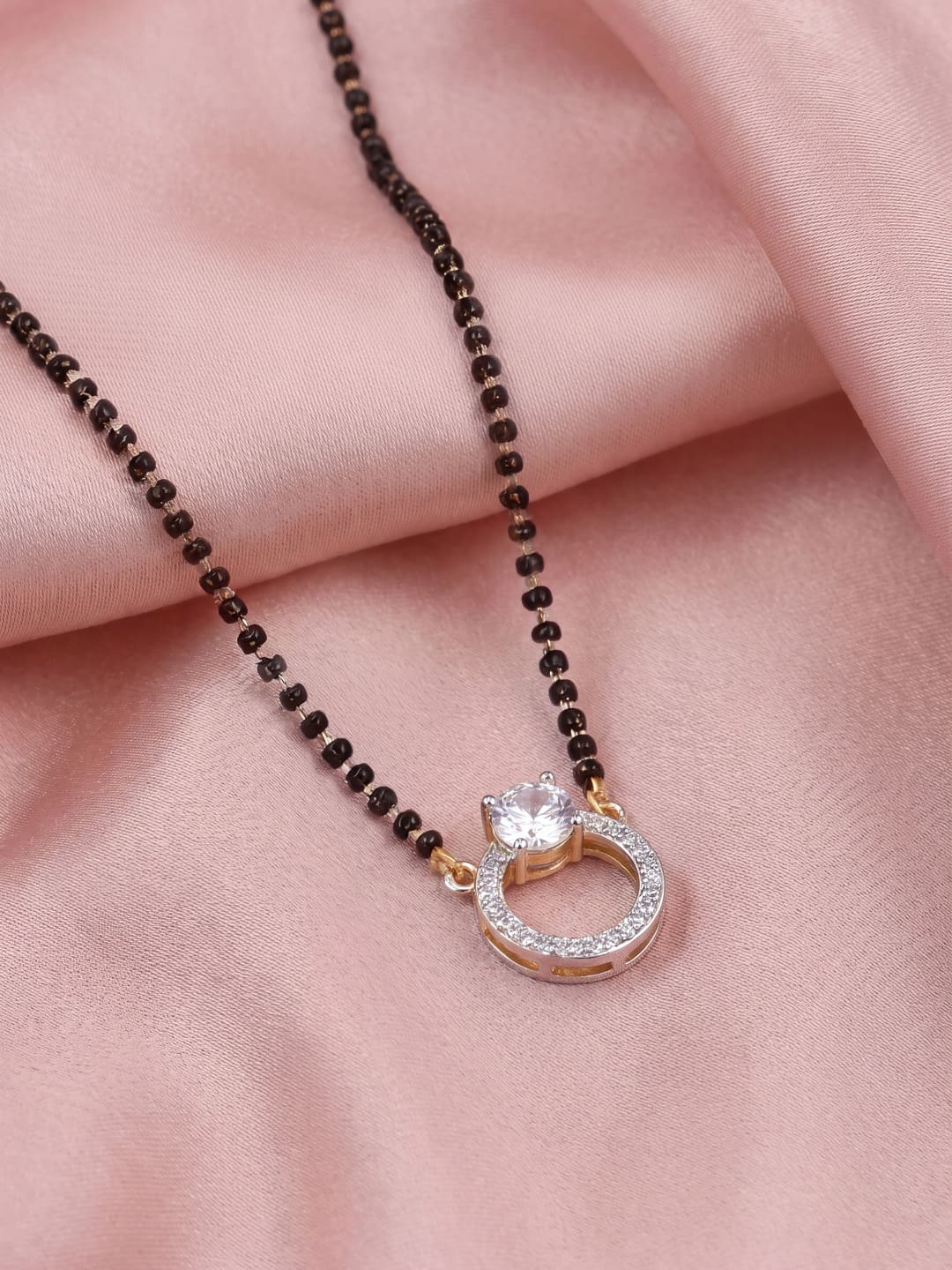 Rhodium plated AD & CZ Studed Pendant Mangalsutra