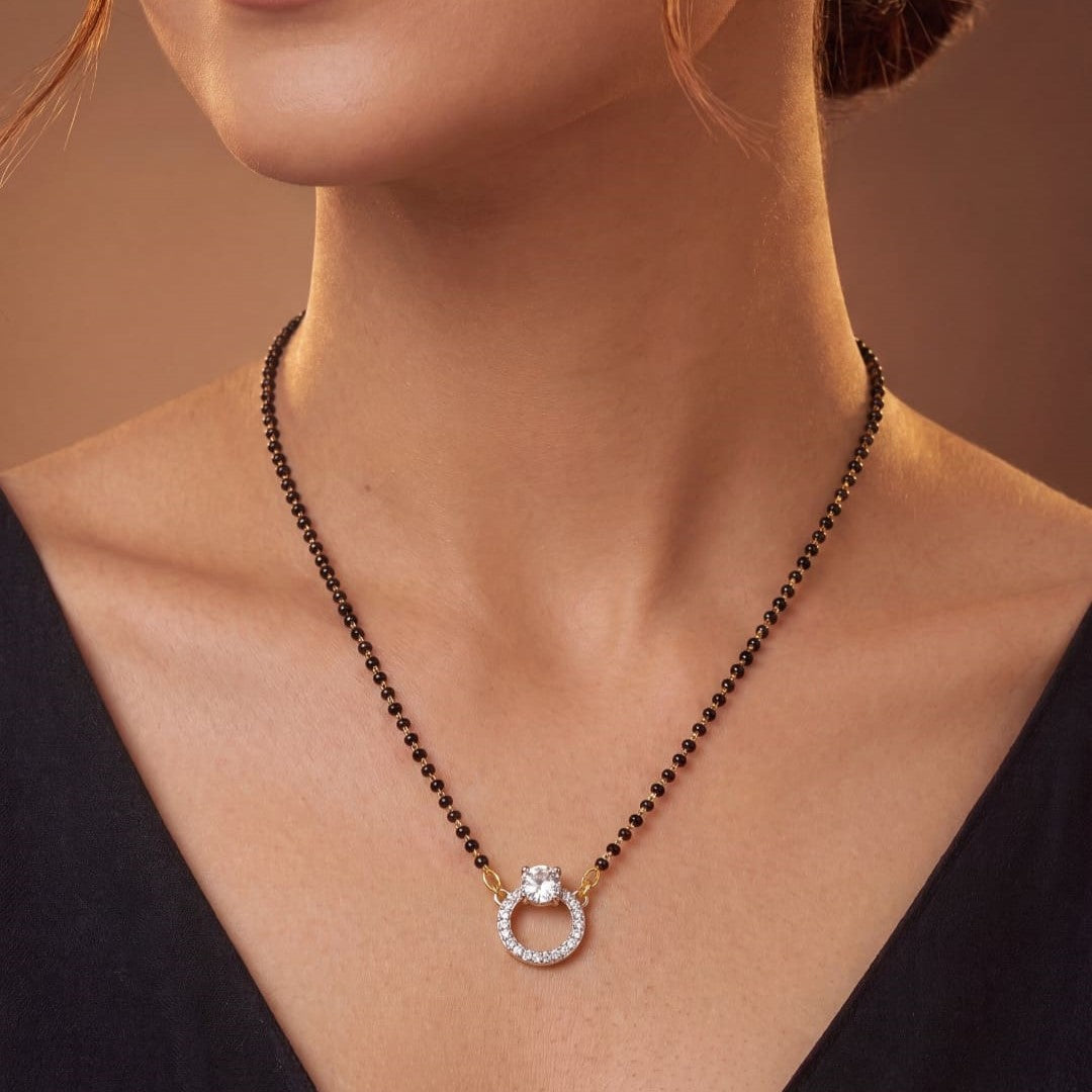 Rhodium plated AD & CZ Studed Pendant Mangalsutra