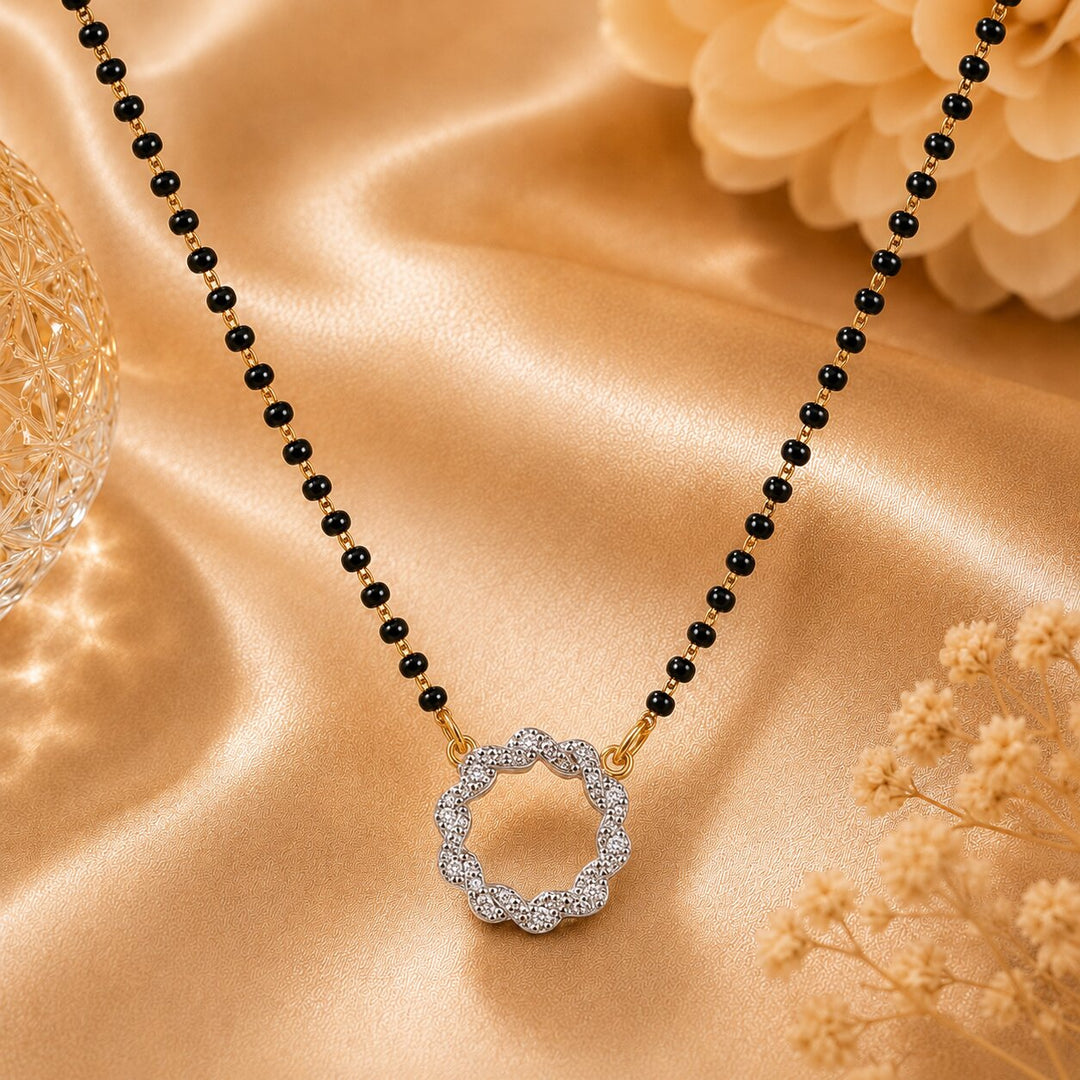 Rhodium plated AD & CZ Studed Pendant Mangalsutra
