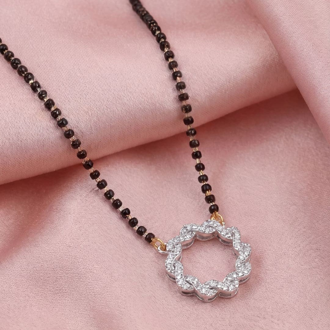 Rhodium plated AD & CZ Studed Pendant Mangalsutra