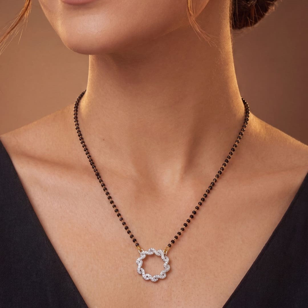 Rhodium plated AD & CZ Studed Pendant Mangalsutra