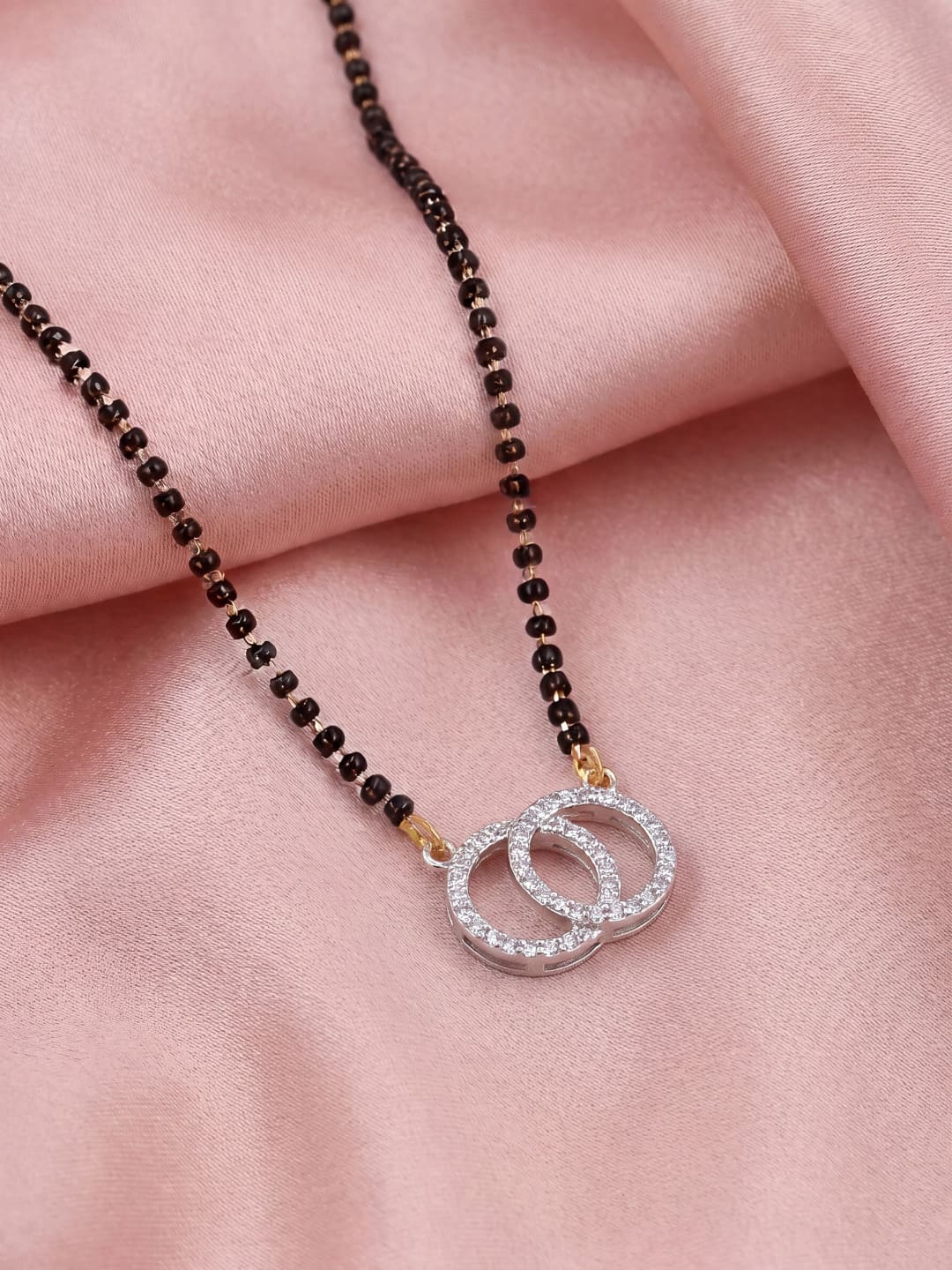 Rhodium plated AD & CZ Studed Pendant Mangalsutra