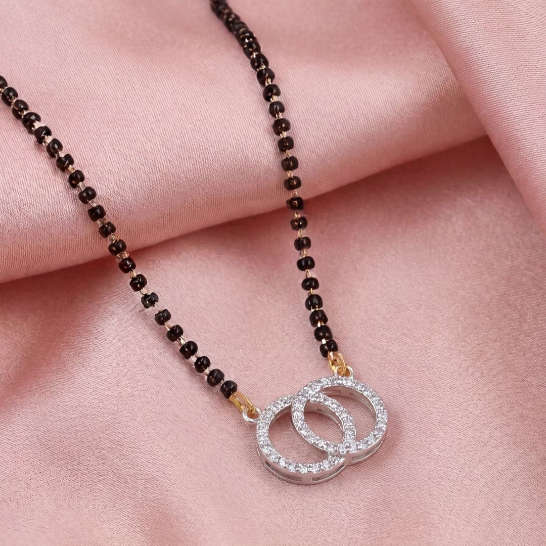 Rhodium plated AD & CZ Studed Pendant Mangalsutra