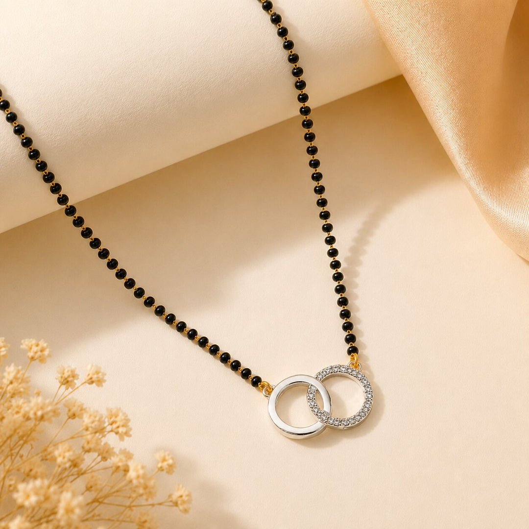 Rhodium plated AD & CZ Studed Pendant Mangalsutra