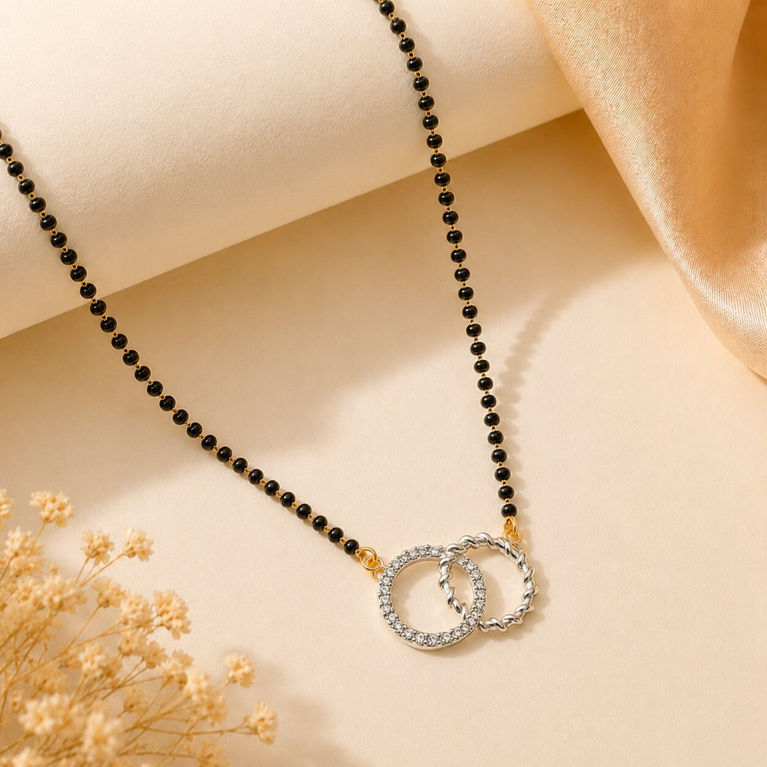 Rhodium plated AD & CZ Studed Pendant Mangalsutra