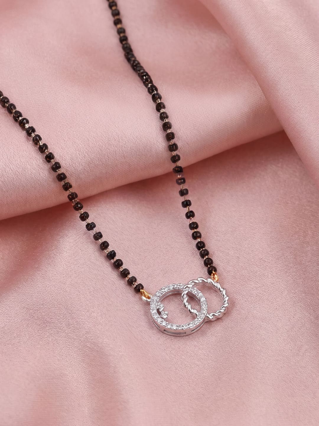 Rhodium plated AD & CZ Studed Pendant Mangalsutra