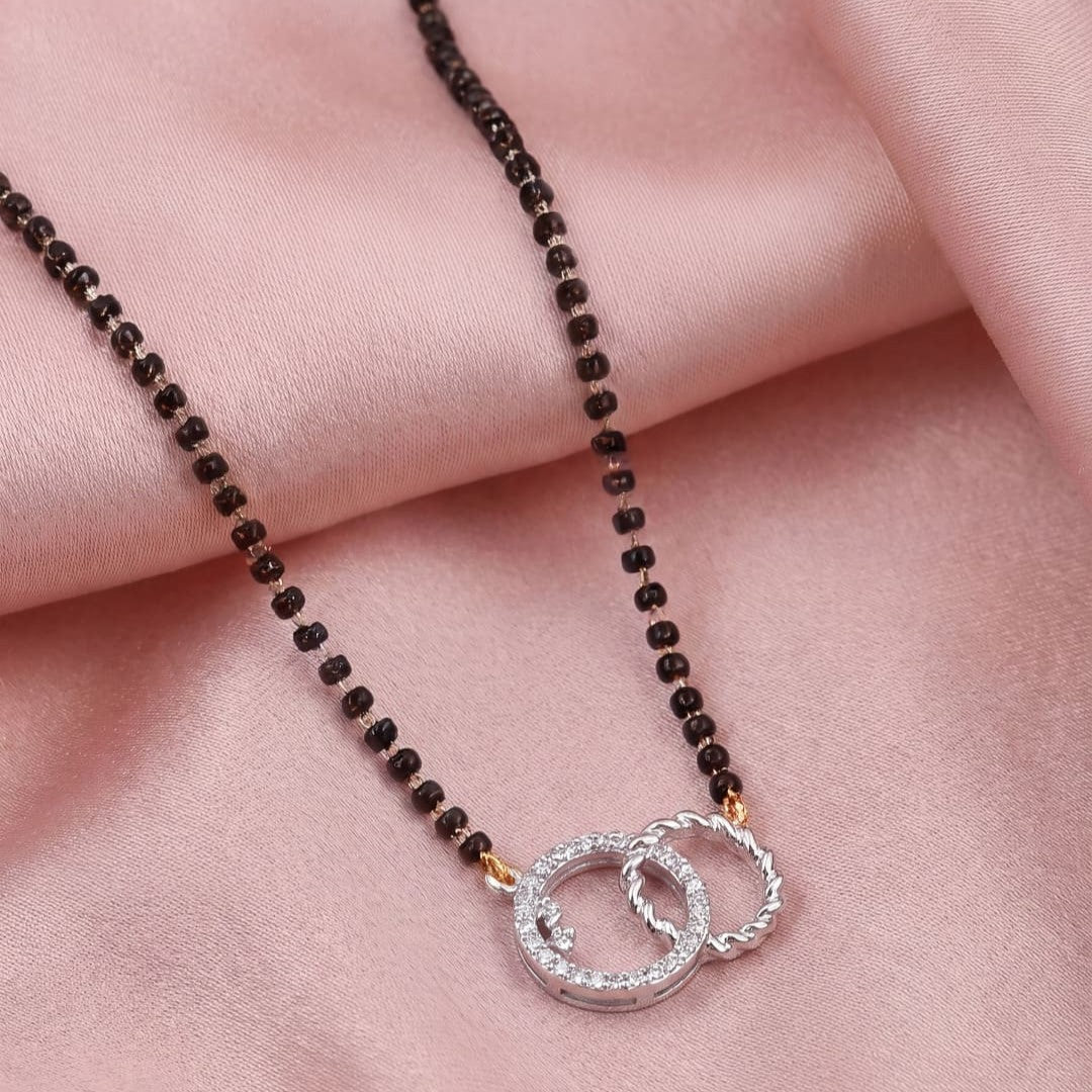Rhodium plated AD & CZ Studed Pendant Mangalsutra