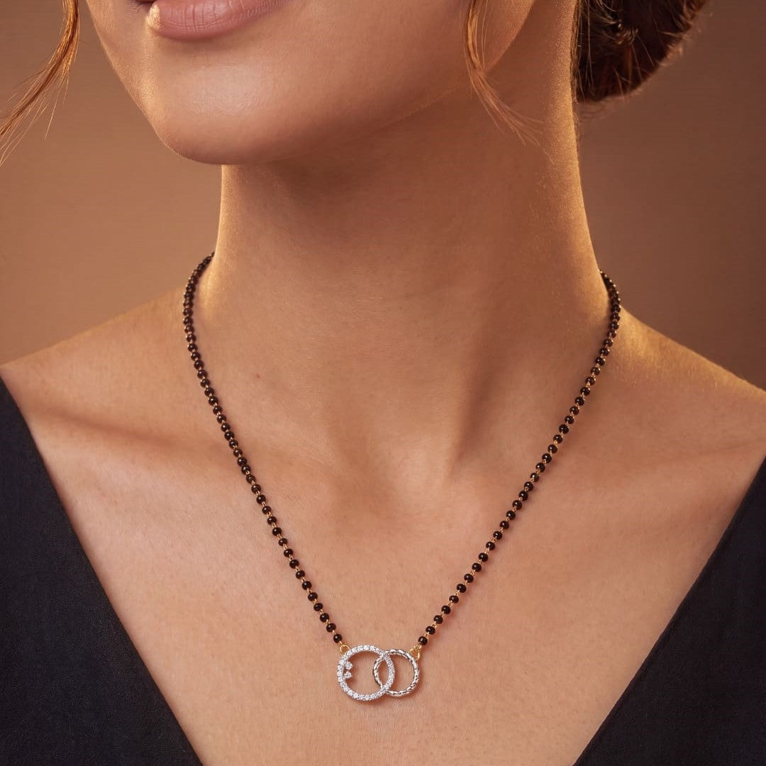Rhodium plated AD & CZ Studed Pendant Mangalsutra