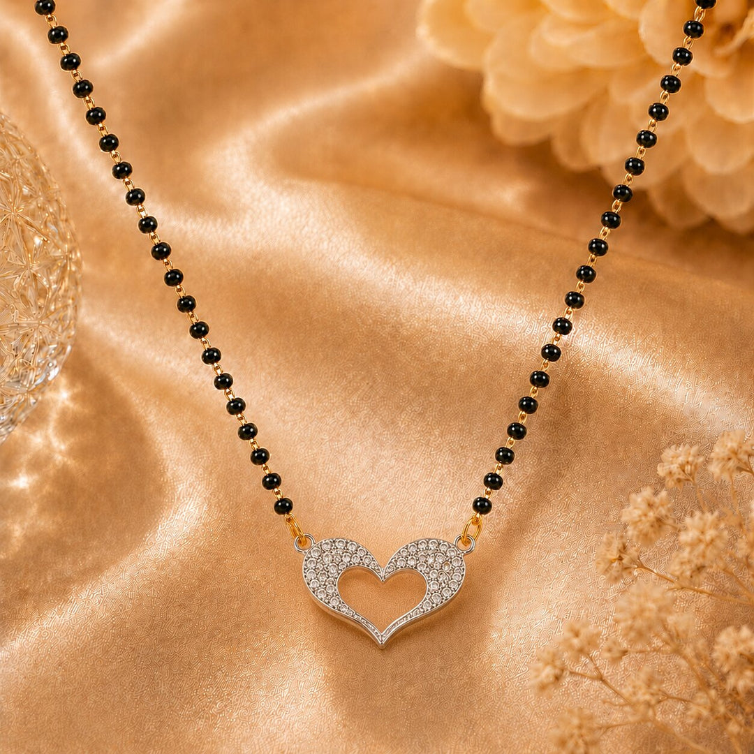 Rhodium plated AD & CZ Studed Pendant Mangalsutra