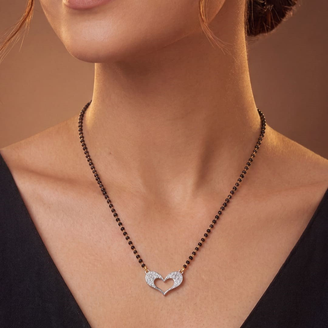 Rhodium plated AD & CZ Studed Pendant Mangalsutra