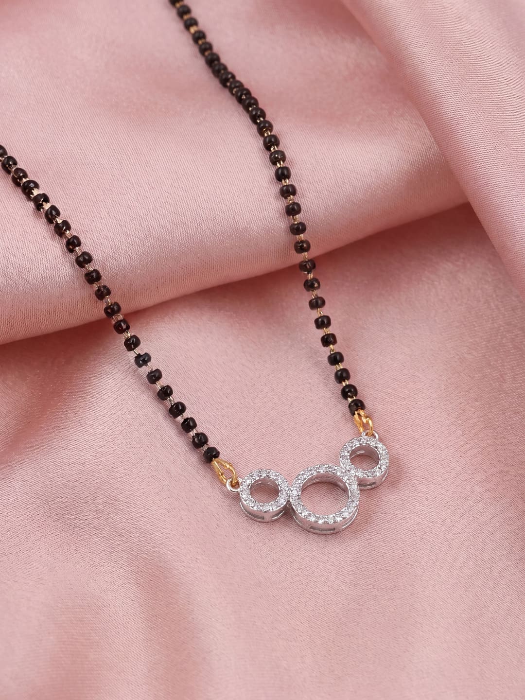 Rhodium plated AD & CZ Studed Pendant Mangalsutra