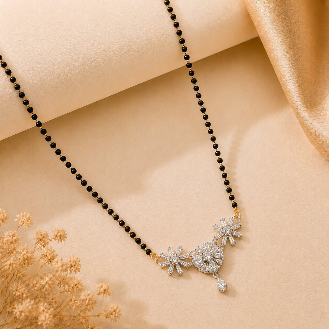 Rhodium plated AD & CZ Studed Pendant Mangalsutra