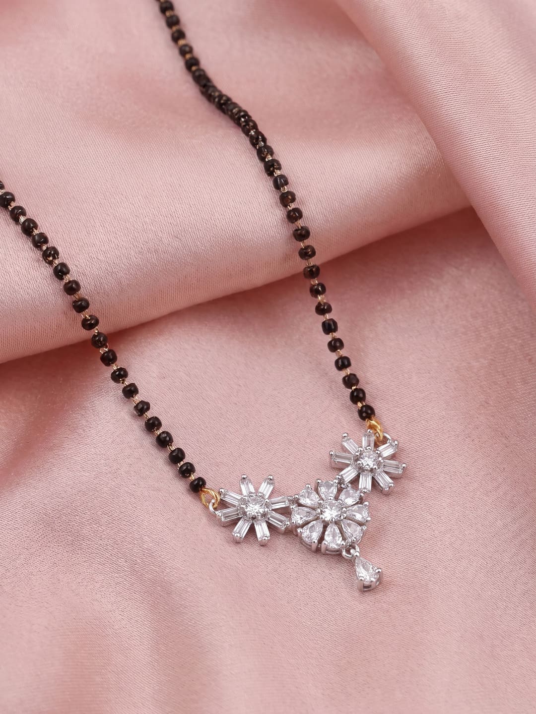 Rhodium plated AD & CZ Studed Pendant Mangalsutra