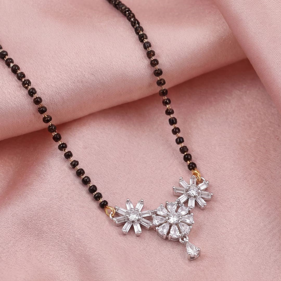 Rhodium plated AD & CZ Studed Pendant Mangalsutra
