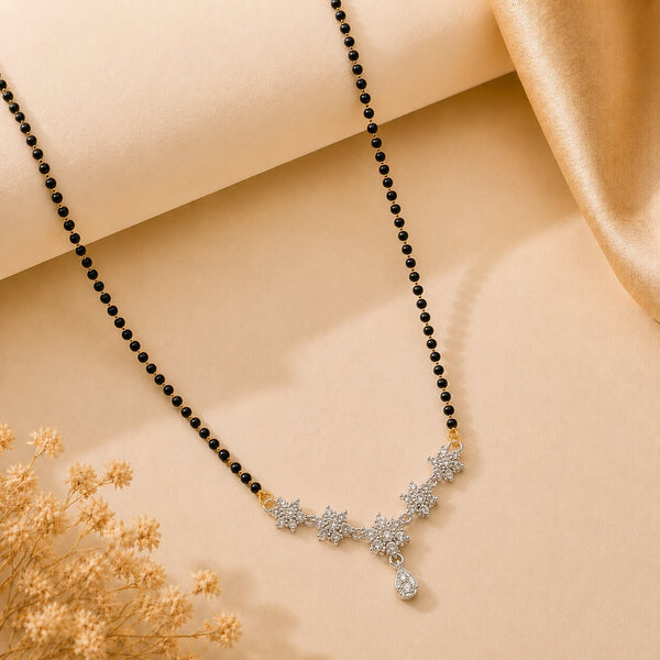 Rhodium plated AD & CZ Studed Pendant Mangalsutra