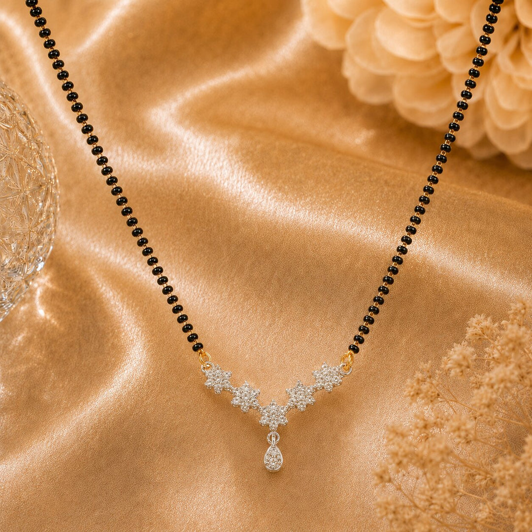 Rhodium plated AD & CZ Studed Pendant Mangalsutra