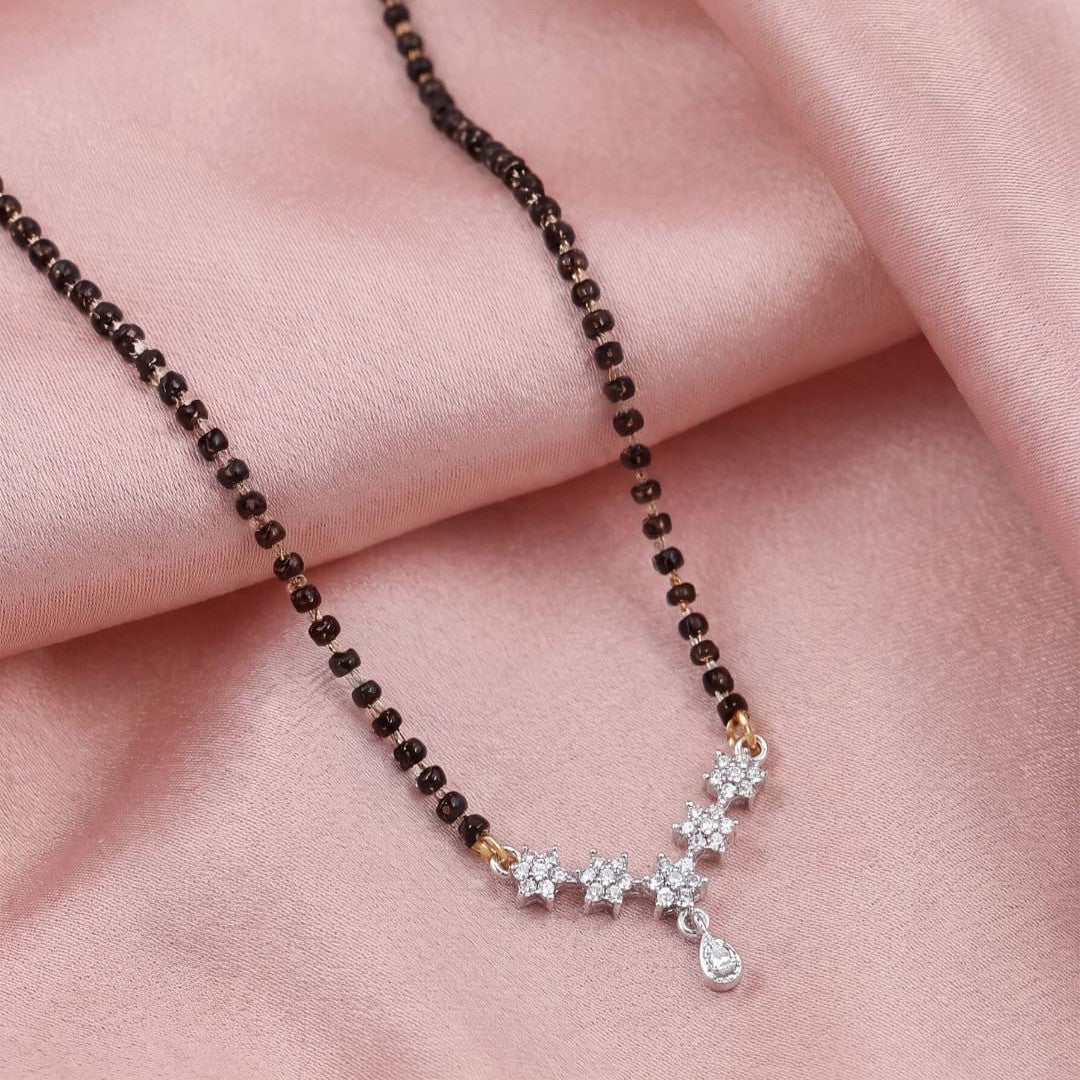 Rhodium plated AD & CZ Studed Pendant Mangalsutra