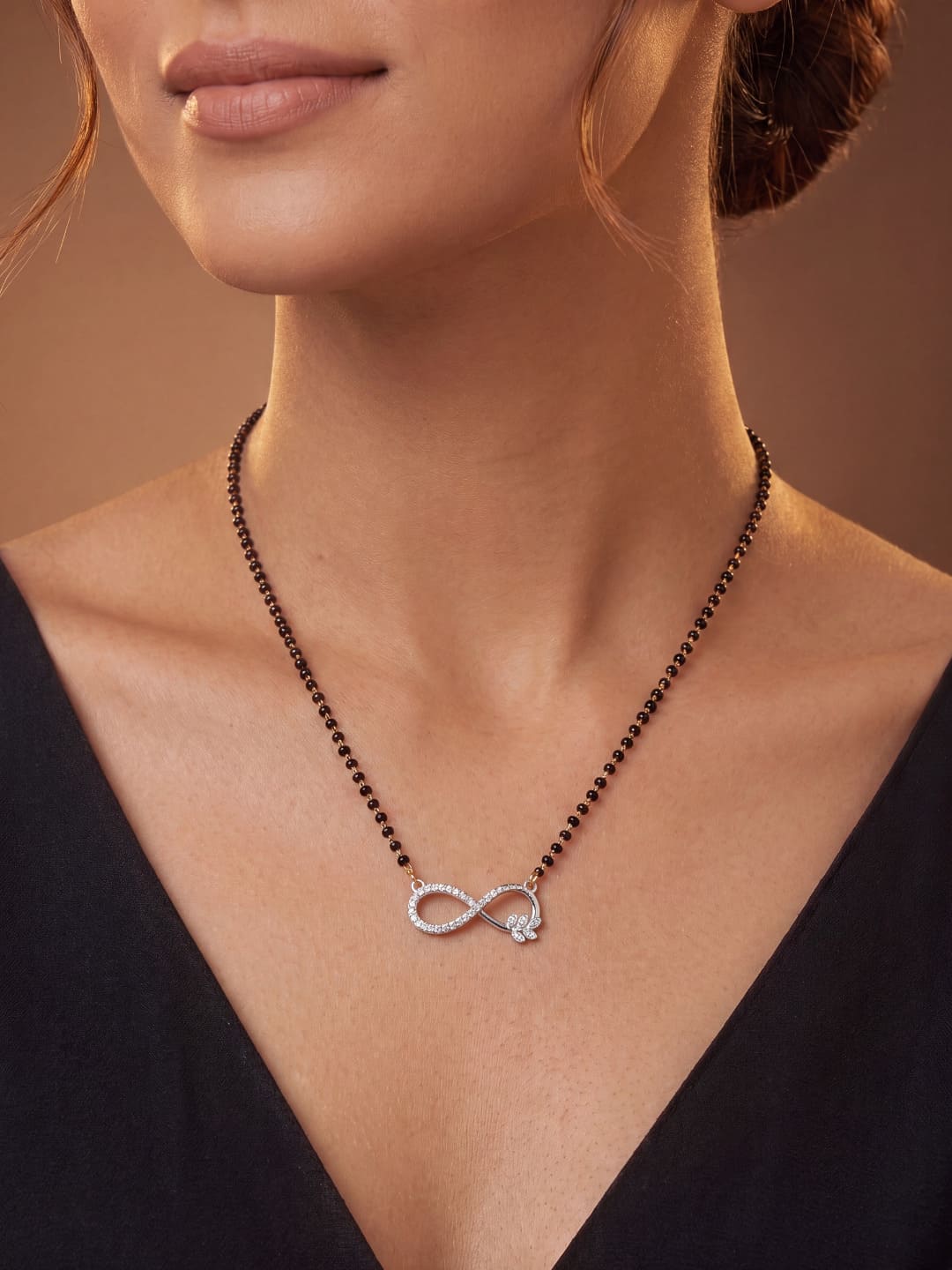 Rhodium plated AD & CZ Studed Pendant Mangalsutra