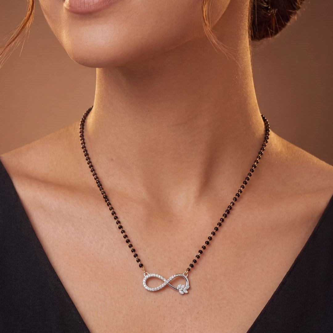 Rhodium plated AD & CZ Studed Pendant Mangalsutra