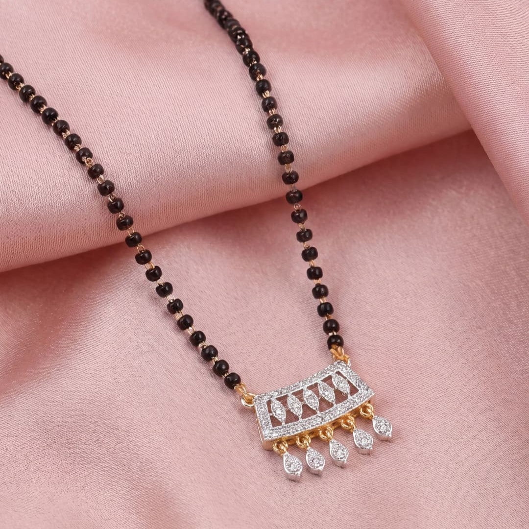 Rhodium plated AD & CZ Studed Pendant Mangalsutra