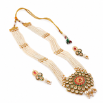 Load image into Gallery viewer, Gold-Plated &amp; White Kundan Stone-Studded Pearl Beaded Jewellery Set
