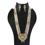 Load image into Gallery viewer, Gold-Plated &amp; White Kundan Stone-Studded Pearl Beaded Jewellery Set
