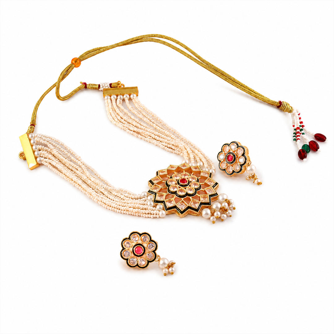 Gold-Plated Kundan-Studded Pearl Beaded Layer Jewellery Set