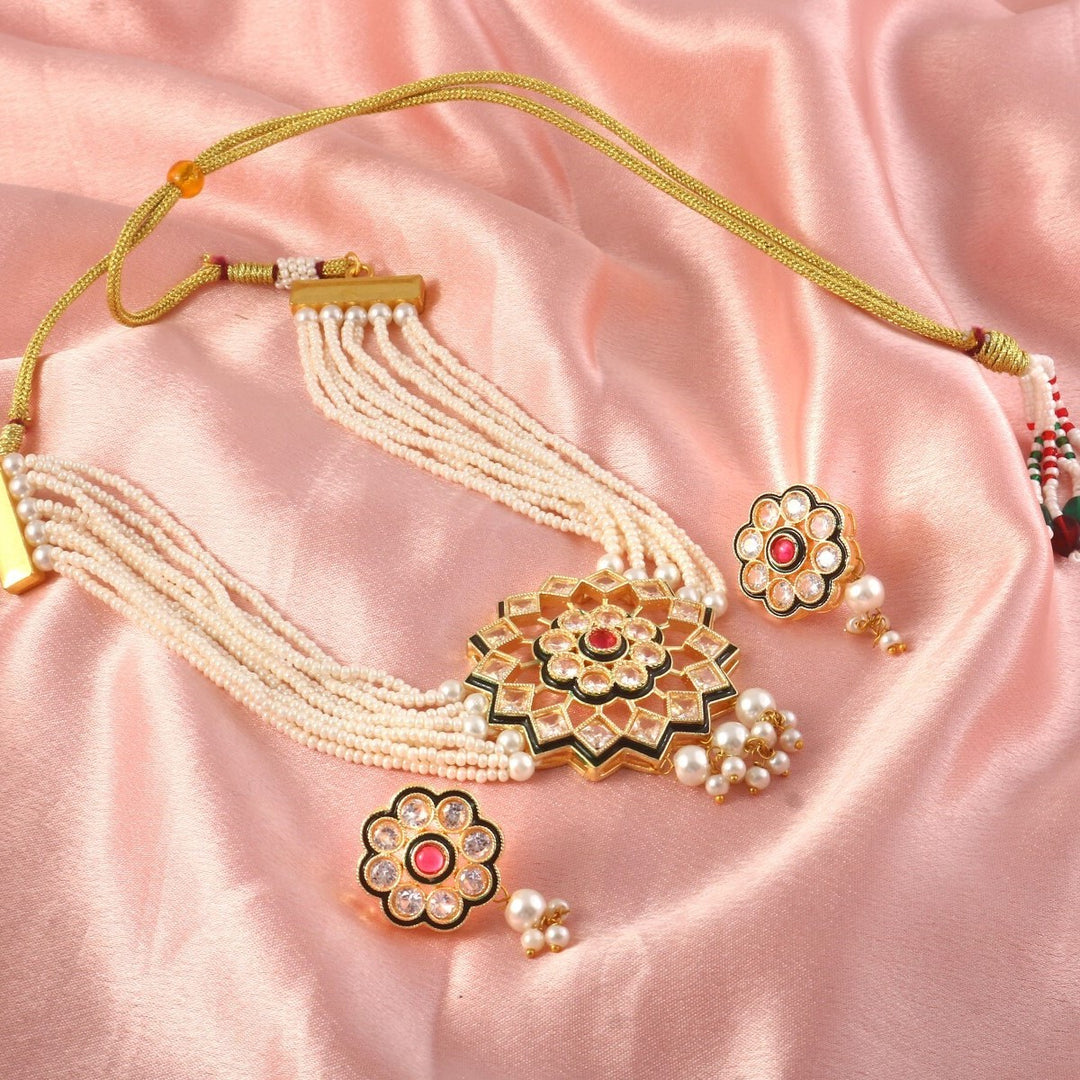Gold-Plated Kundan-Studded Pearl Beaded Layer Jewellery Set