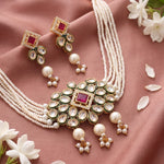 Load image into Gallery viewer, Gold-Plated Kundan-Studded Pearl Beaded Layer Jewellery Set
