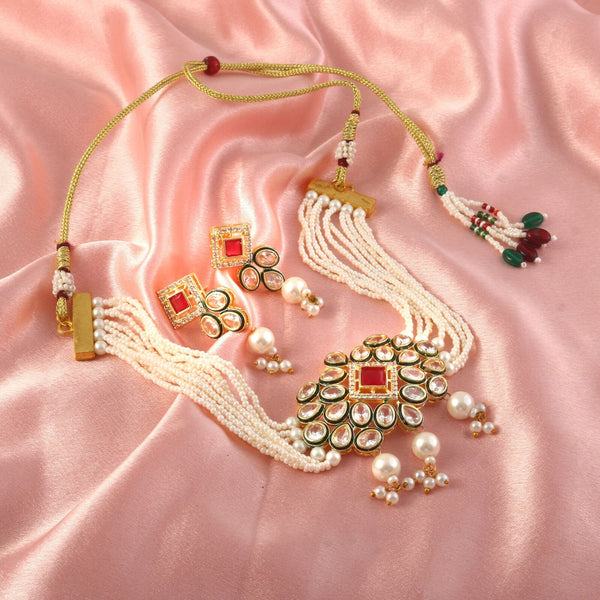 Gold-Plated Kundan-Studded Pearl Beaded Layer Jewellery Set