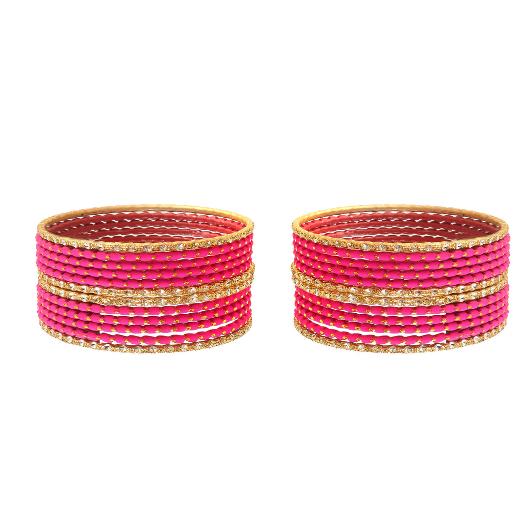 Indian Bollywood Bangle Bracelet Set for Women - 24 Piece (2 Dozen) Multicolor Alloy Gold Tone Stacking Jewelry for Weddings, Parties, Festivals & Gifts (Rani_Pink)