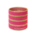 Load image into Gallery viewer, Indian Bollywood Bangle Bracelet Set for Women - 24 Piece (2 Dozen) Multicolor Alloy Gold Tone Stacking Jewelry for Weddings, Parties, Festivals &amp; Gifts (Rani_Pink)
