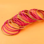 Load image into Gallery viewer, Indian Bollywood Bangle Bracelet Set for Women - 24 Piece (2 Dozen) Multicolor Alloy Gold Tone Stacking Jewelry for Weddings, Parties, Festivals &amp; Gifts (Rani_Pink)
