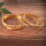 Load image into Gallery viewer, Set Of 4 Gold-Plated Stone-Studded &amp; Pearl Beaded Bangles
