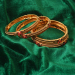Load image into Gallery viewer, Set Of 4 Gold-Plated Ruby &amp; Kundan-Studded Bangles
